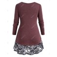 thumbnail image 2 of Camiseta del panel de encaje del botón de crisscross Rosegal Mangas largas de talla grande, 2 of 5