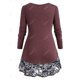thumbnail image 2 of Camiseta del panel de encaje del botón de crisscross Rosegal Mangas largas de talla grande, 2 of 5