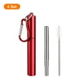 thumbnail image 3 of Uxcell 4Pack Reusable Metal Straws Telescopic Stainless Steel Straw Red Flat Case, 3 of 6