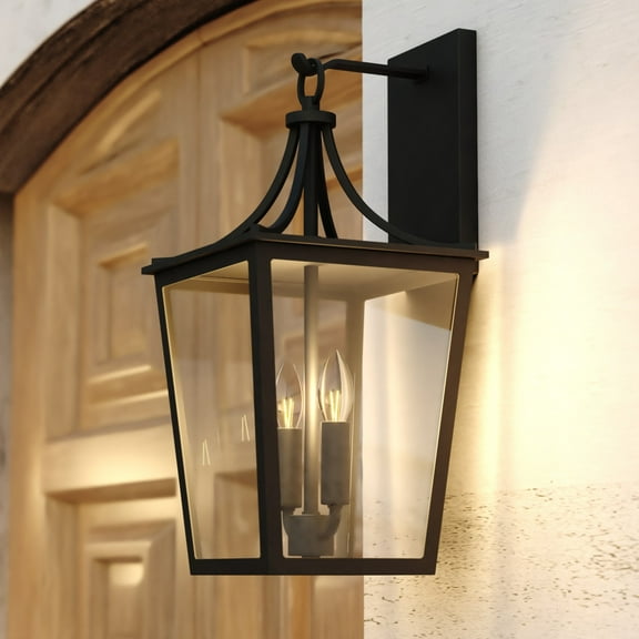 Cottage Grove 2 Light Matte Black Transitional Outdoor Wall Lantern Clear Glass