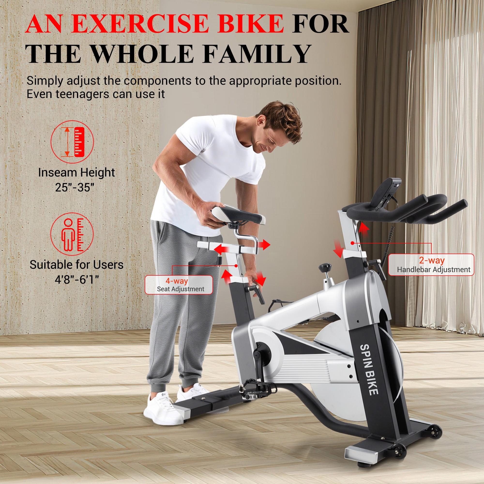 Magnetic Exercise Bike Indoor Cycling Bike for Home Cardio Workout Stationary Bike Heavy-Duty Flywheel Quiet Belt Drive