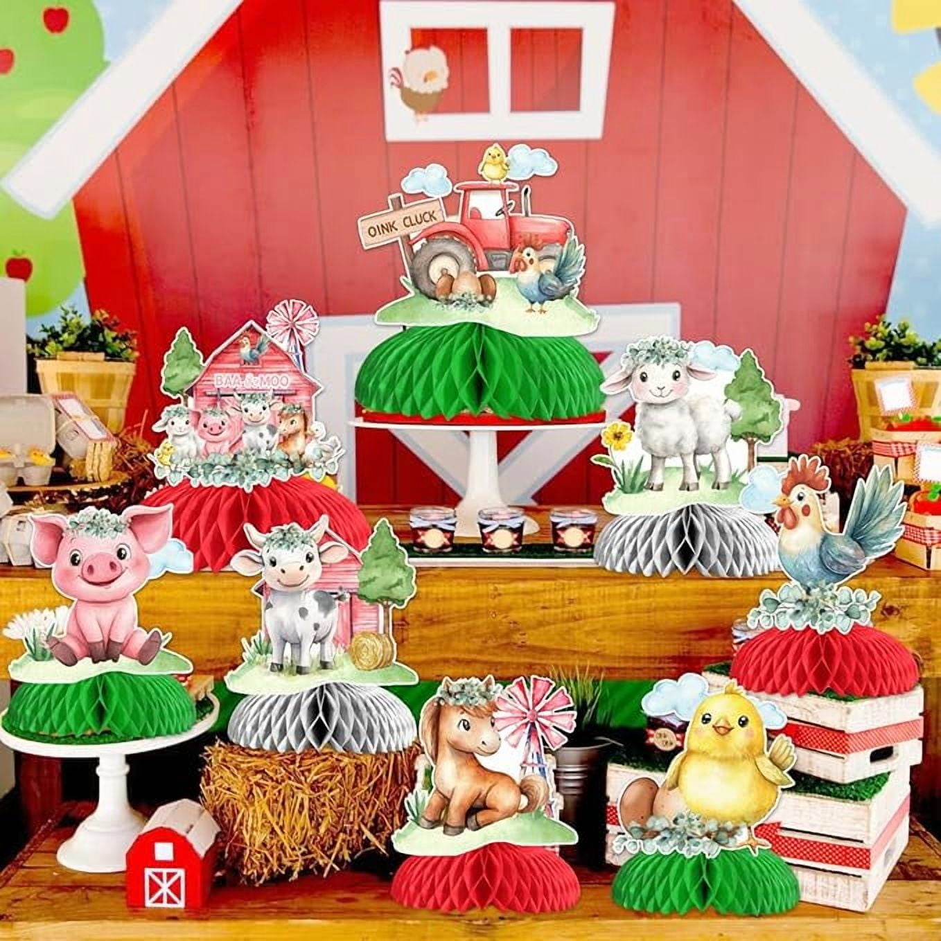 Farm Animal Party Decoration, 8pcs Farm Animal Honeycomb Centerpiece Chicken Cow Sheep Table Decoration Farm Theme Party Supplies for Farm Barn Animal Birthday Baby Shower Party Decoration