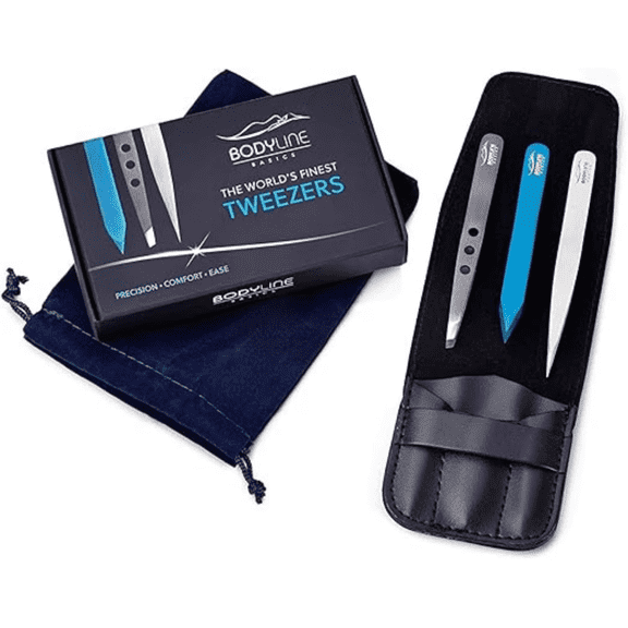 Bodyline Basics Stainless Steel Tweezers with Faux Leather Case
