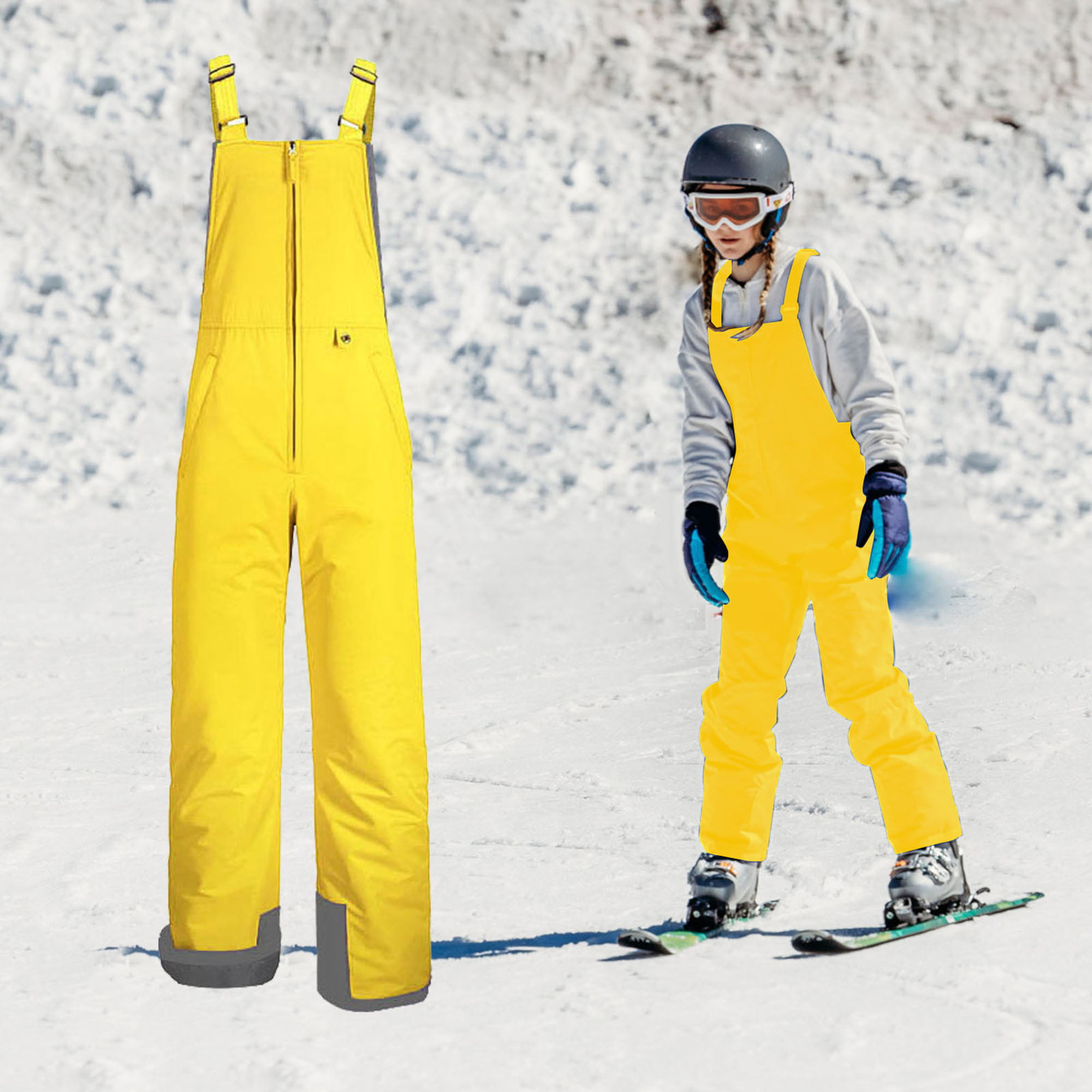 Kids Snow Ski Bib Overalls Windproof Warm Dry Insulated Snowpants One-Piece Snowboarding  Pants for Boys Girls Teens Black 10-12 Years