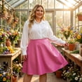 thumbnail image 2 of Agnes Orinda Women's Plus Size PU Elastic Waist A-Line Flared Party Midi Skirt 3X Hot Pink, 2 of 7