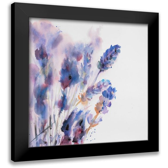 Atelier B Art Studio 12x12 Black Modern Framed Museum Art Print Titled - Watercolor Lavender Flowers with Blur Effect