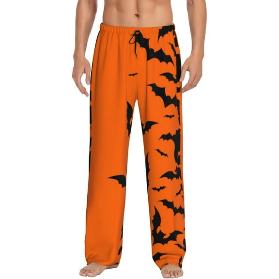 Gukieu Halloween Bats Print Men's Home Trousers, Elastic Drawstring Home Pajamas Clothing Suitable for Adult Men-Small