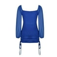 thumbnail image 5 of IROINNID Deals Semi Formal Dress for Women Long Sleeve Mini Dress Fall Drawstring Bishop Sleeve Off-The-Shoulder Neck Dress,Blue, 5 of 6