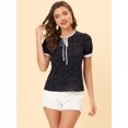 thumbnail image 2 of Blusa floral de manga corta con cuello anudado Allegra K Negro XS, 2 of 5