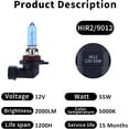 thumbnail image 3 of 9012 HIR2 Headlight Bulb Halogen Bulb 5000K Super White Light Long Life Replacement PX22D 12V/55W (9012/HIR2, 2 Pack), 3 of 8