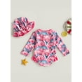 thumbnail image 3 of Inevnen Infant Baby Girl Swimsuit One-Piece Long Sleeve Rash Guard with Hat Set Floral Zipper Bathing Suit, 3 of 8