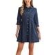 thumbnail image 1 of Vestido de camisa para mujer Inspire Chic de manga 3/4, con botones, mini vestido, azul marino, talla XL, 1 of 5