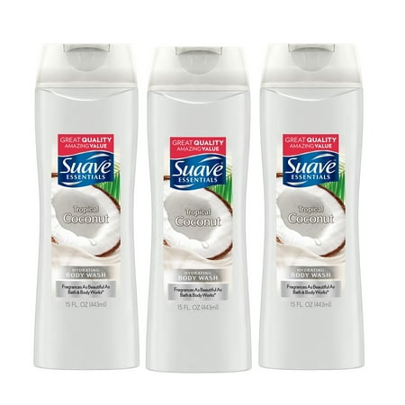 (3 Pack) Suave Essentials Creamy Tropical Coconut Body Wash, 15