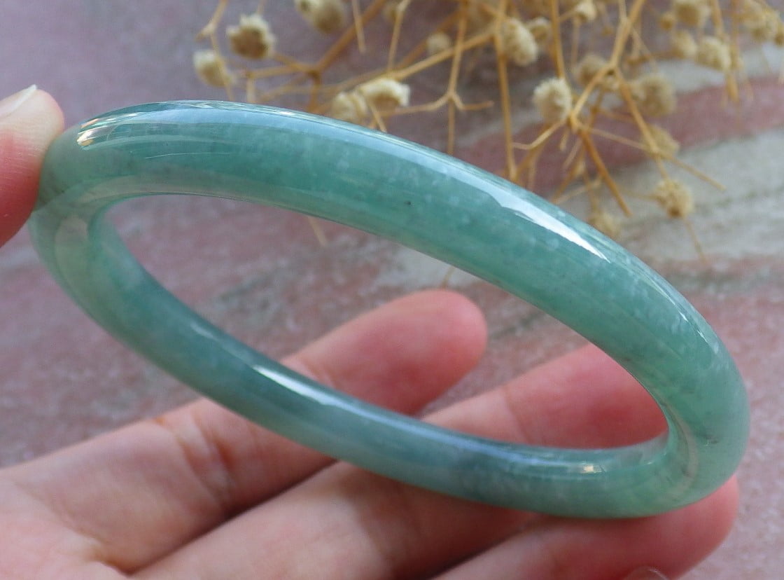 Icy Green Natural A JADE Jadeite Circle Bangle Bracelet 57 mm 683837 TN