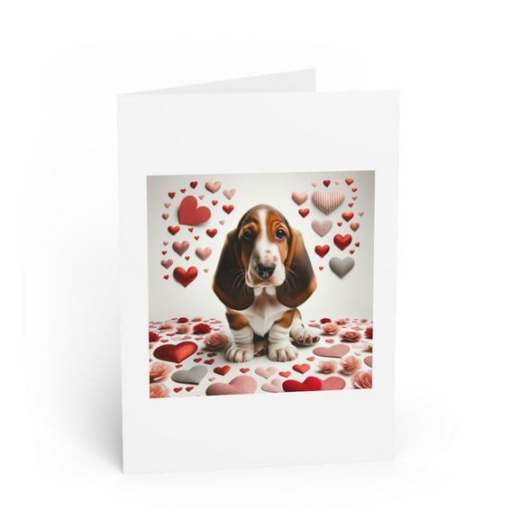 DistinctInk Greeting Card / Note Card - Valentine's Day Basset Hound Puppy - PACK of 1