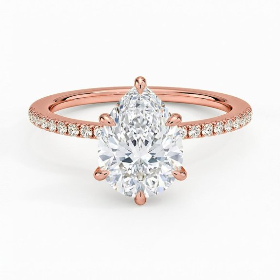 JewelWeSell 0.5 Cttw Igi Certified Lab Grown Pear Diamond Half Pave Band Engagement Ring for Women | 14K Solid Rose Gold | (E-F, VS1-VS2)
