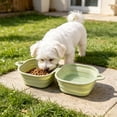 thumbnail image 4 of Folding Silicone Dog Double Bowl, Portable Pet Food and Water Bowl for Outdoor Travel Walking Hiking (1PC, Green), 4 of 8