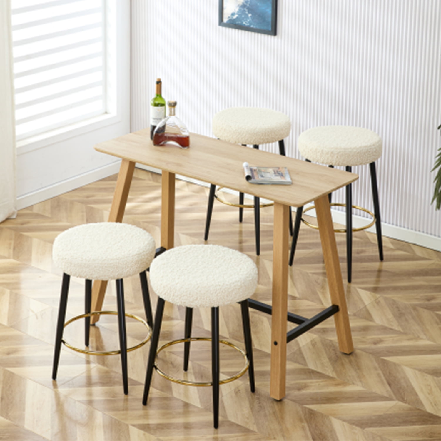 Demi Bonn 25" Counter Height Bar Stools Set of 2, PU Leather Upholstered Barstools, Kitchen Island Countertop Chairs for Dining Room, White