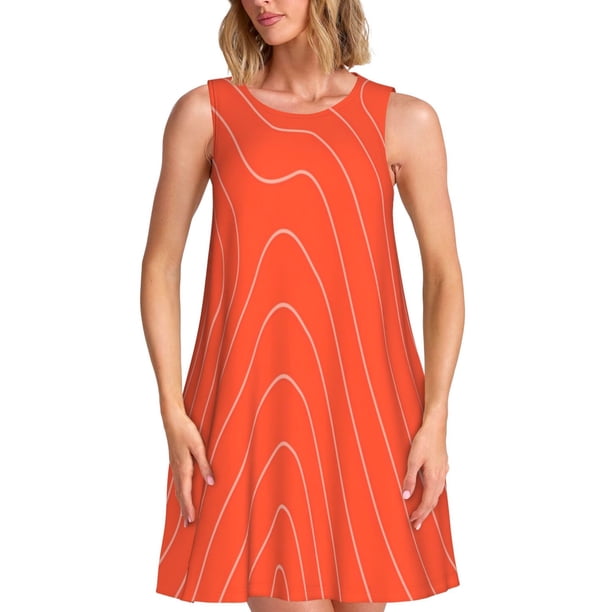 Disketp Salmon Fish Meat para Vestido sin Mangas para Mujeres, Vestidos de Verano para Mujeres, Casual y Holgado para la Playa