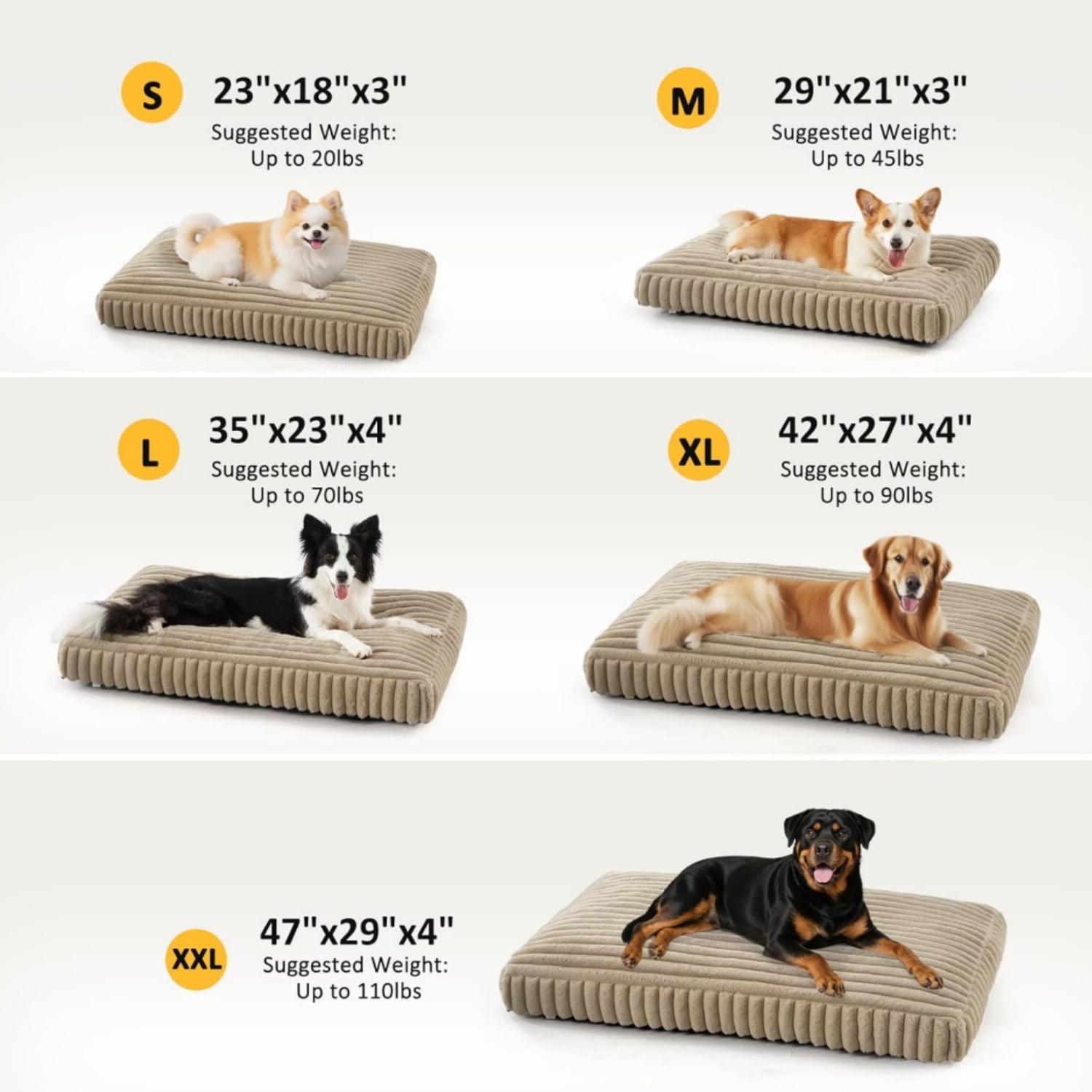 Katieovy Orthopedic Dog Bed for Large Dogs,30*20 inch Large Dog Beds,Washable Dog Beds with Non-Slip Bottom,Khaki