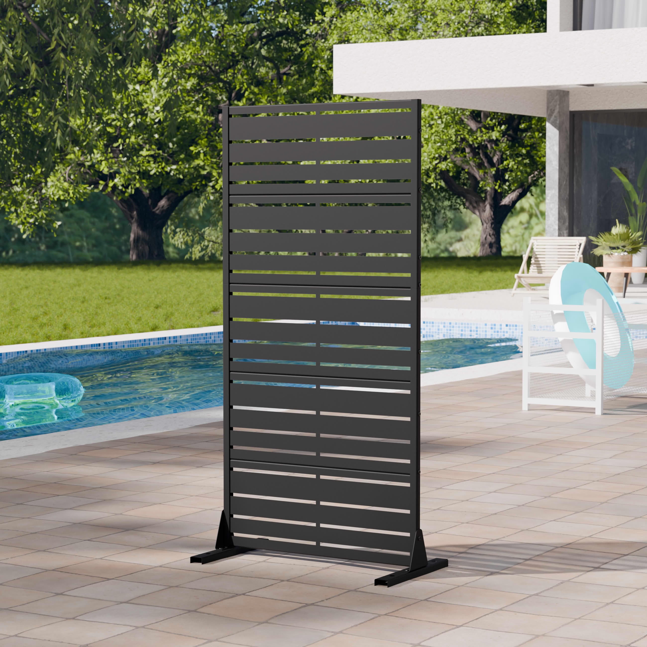 MAYEERTY 2-Piece Outdoor Privacy Screen Metal Fence - 5ft Black, 5-Panel Wide-Narrow Louvered, Weatherproof for Balcony