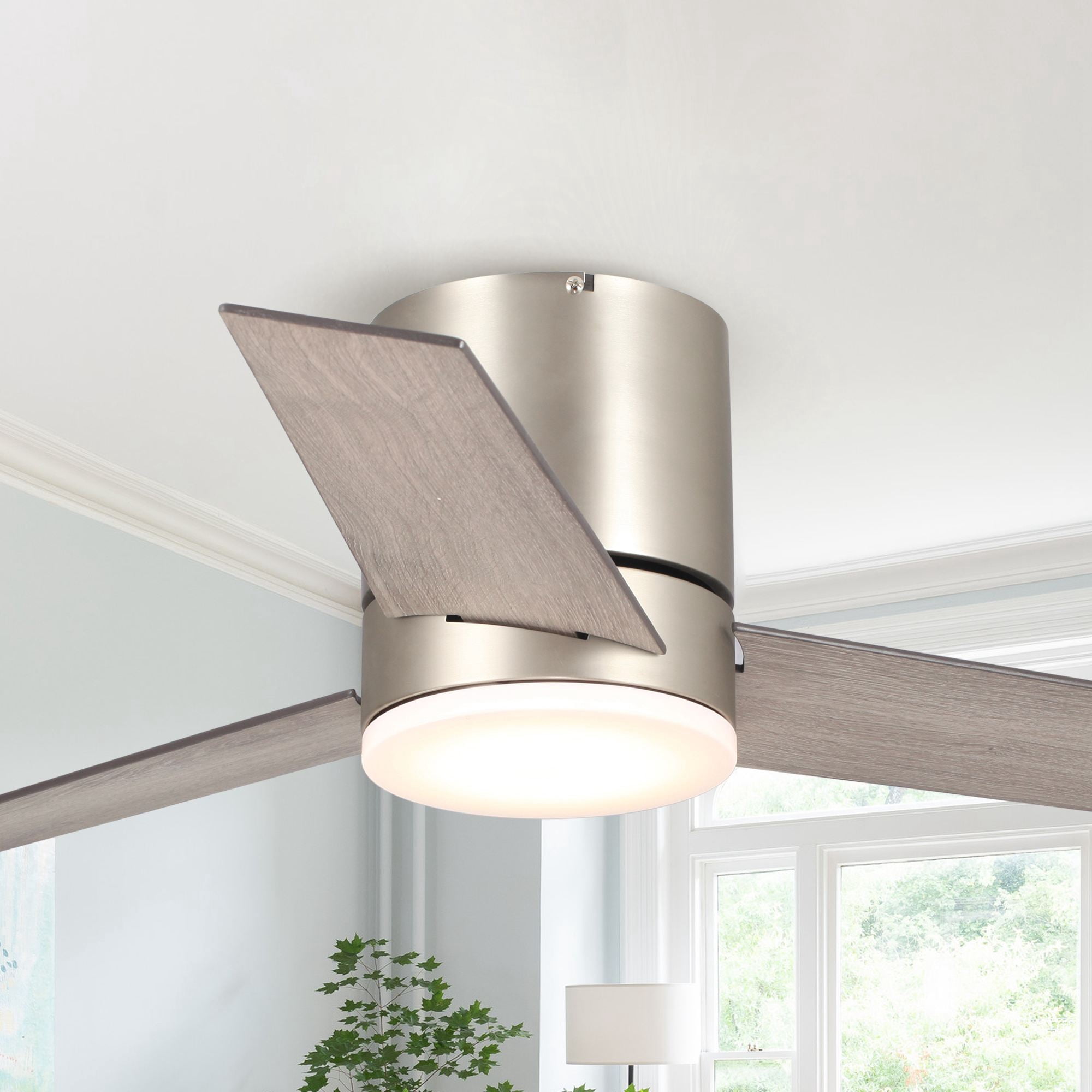 Parrot Uncle 48-Inch Brushed Nickel Dimmable Reversible LED Ceiling Fan with Light and Remote Control