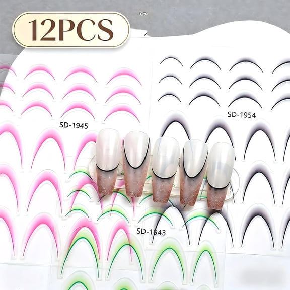12PCS French Tip Nail Stickers, Self-Adhesive French Manicure Nail Guides, Nail Art Decals for DIY Manicure, Nail Accessories for Women Girls