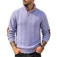 thumbnail image 2 of Gamivast Men's Button Neck Pullover Sweater Soft Cable Knit Long Sleeve Mock Neck Top with Elbow Patches Ribbed Cuffs Regular Fit for Casual Work Travel Fall and Winter Purple XL, 2 of 5
