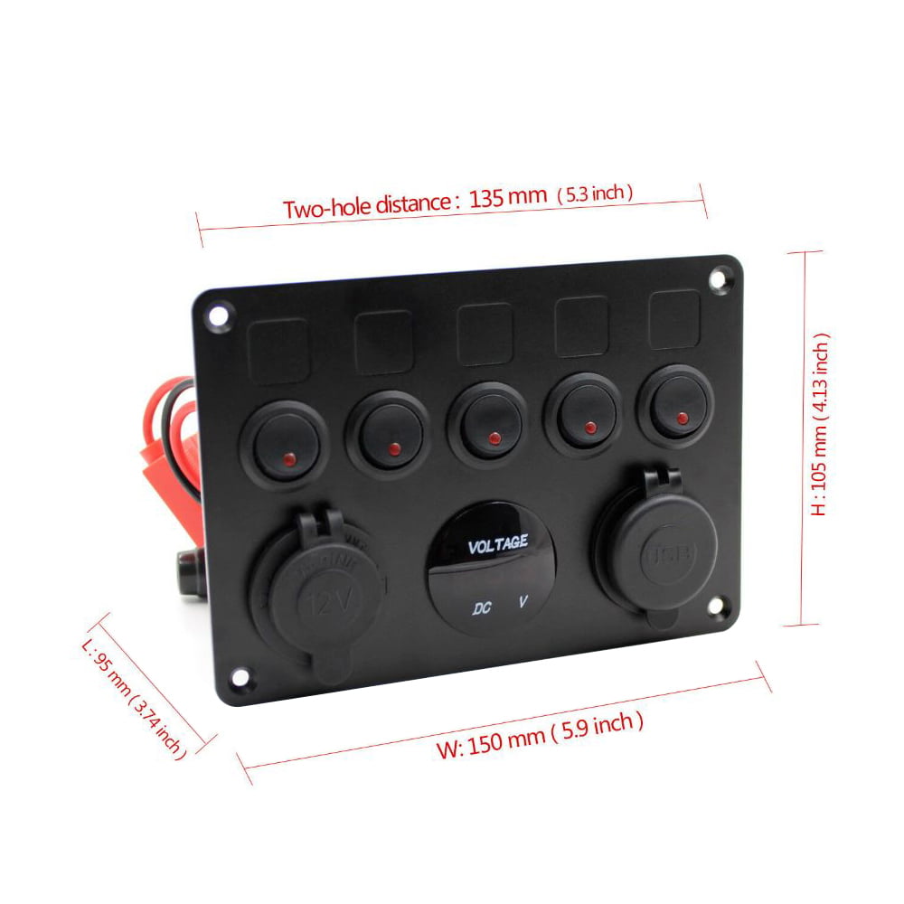 Inline Fuse Box LED Rocker Switch Panel 2 USB Charger Socket Boat Marine 12V 24V 