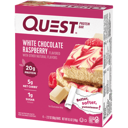 (3 pack) Quest Protein Bar, White Chocolate Raspberry, 20g Protein, Gluten Free, 4 Ct