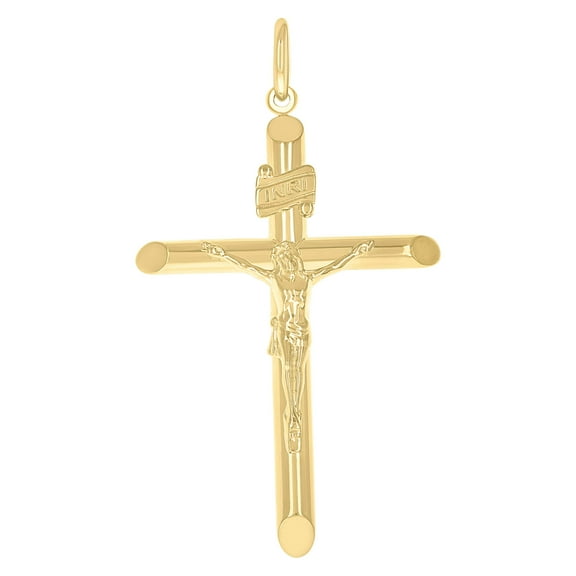 14k Yellow Gold Unisex INRI Crucifix Cross Religious Charm Pendant