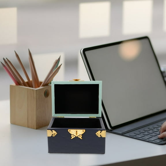 MLINS Wooden Jewelry Box with Lock Antique Trinket Box Wood Decorative Keepsake Chest for Necklace Bracelet Earrings Organization
