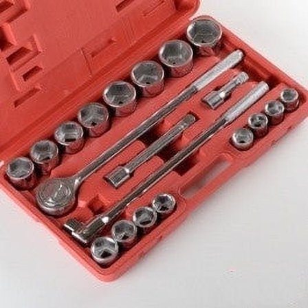 21 Piece 3/4" Drive SAE Size Sized Large Ratchet Socket Set Tool Kit Wrench
