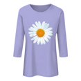thumbnail image 2 of YEJIMAN Short Sleeve T-shirt, Purple Cotton Tshirts For Women, Women's Round Neck Printed Seven Sleeve Casual T Shirt Top, Big & Tall, 2 of 5