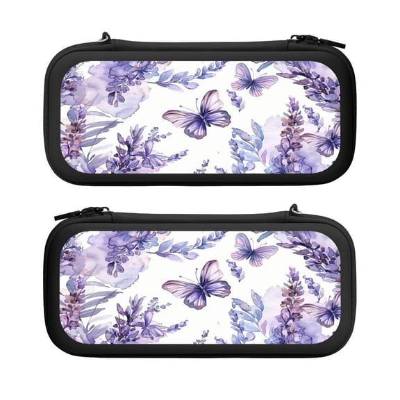 Butterfly Lavender, Carrying Case For Nintendo Switch & OLED Version, Eva Lightweight Shockproof Protective Pouch Case for Game Console & Accessories with 10 Game Card Slot & Wristband, Black