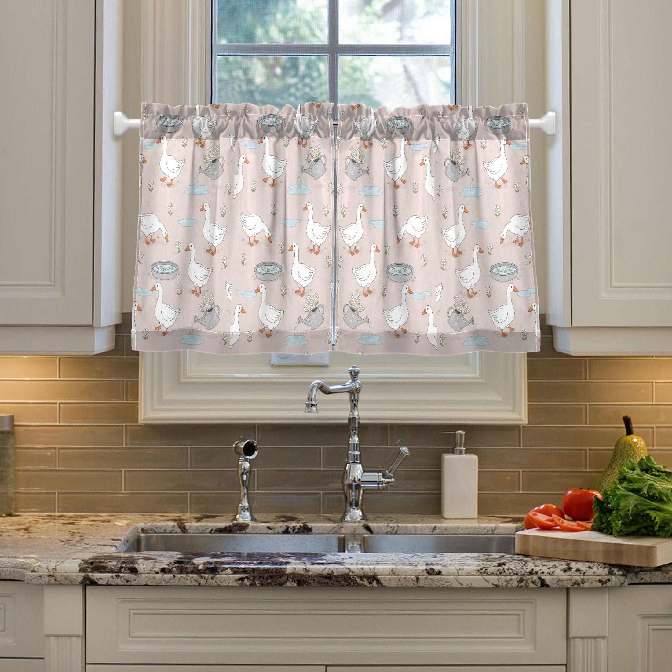Linen Kitchen Curtains Cute Goose Flowers Tier Curtains Tier Kitchen Living Room Bedroom Balcony 2 Panels 27x36 Inch