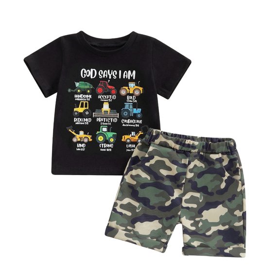 Toddler Boy Summer Clothes 12 18 24 Months 2T 3T 4T 5T Vehicles Letter Print Short Sleeve Tops Camouflage Shorts Outfits