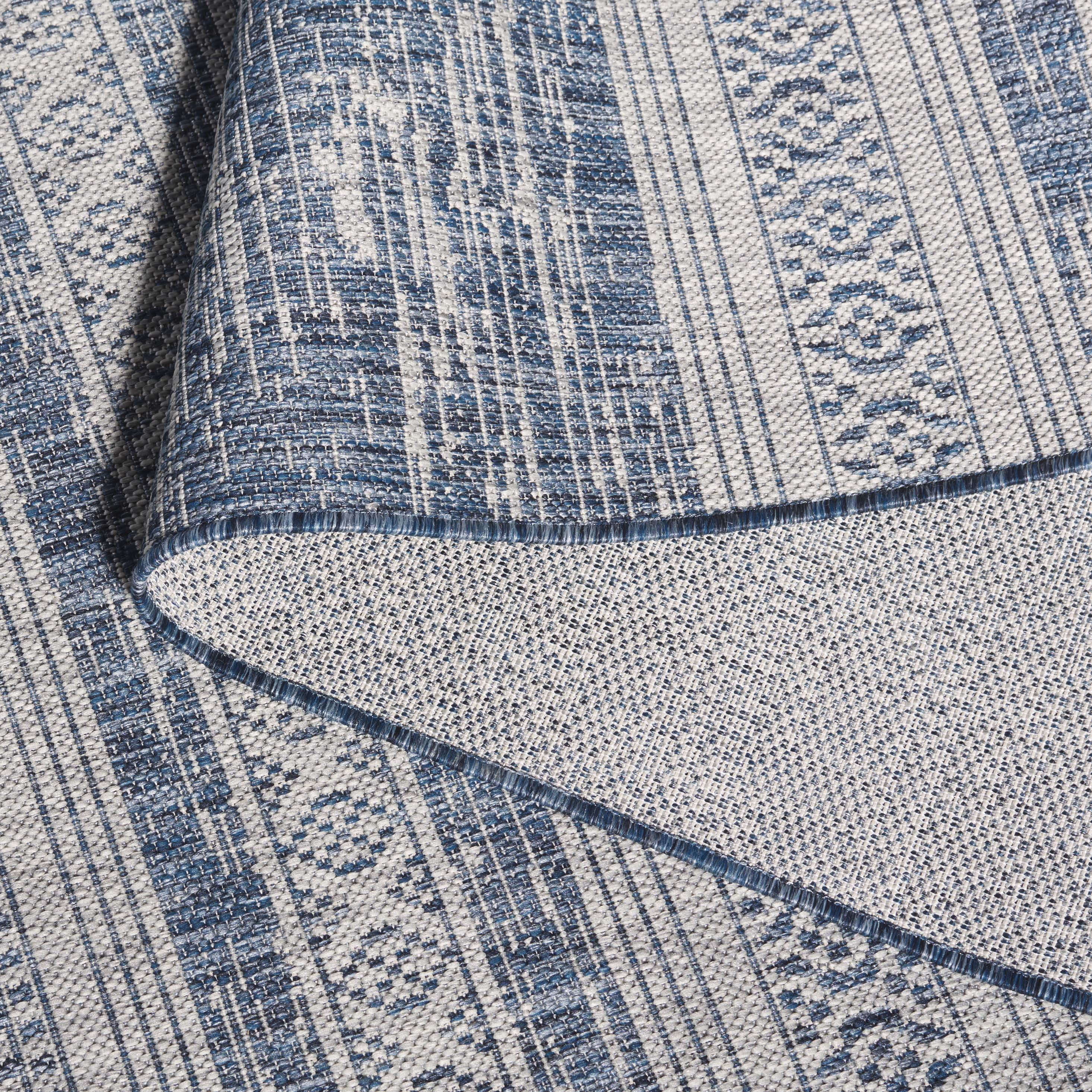 SAFAVIEH Courtyard Galen Striped Indoor/Outdoor Area Rug, Navy/Grey, 8' x 11'