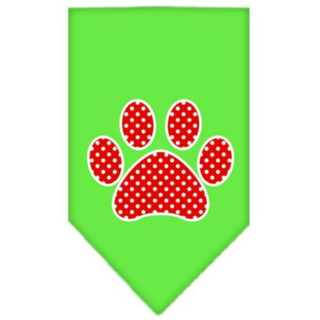 Bandana Lime Green - Red Swiss Dot Paw Screen Print Bandana Lime Green Small