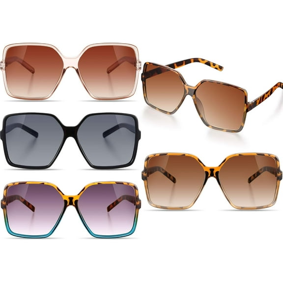 4 Pieces Oversized Square Sunglasses, Flat Top Multicolor Shades for Women