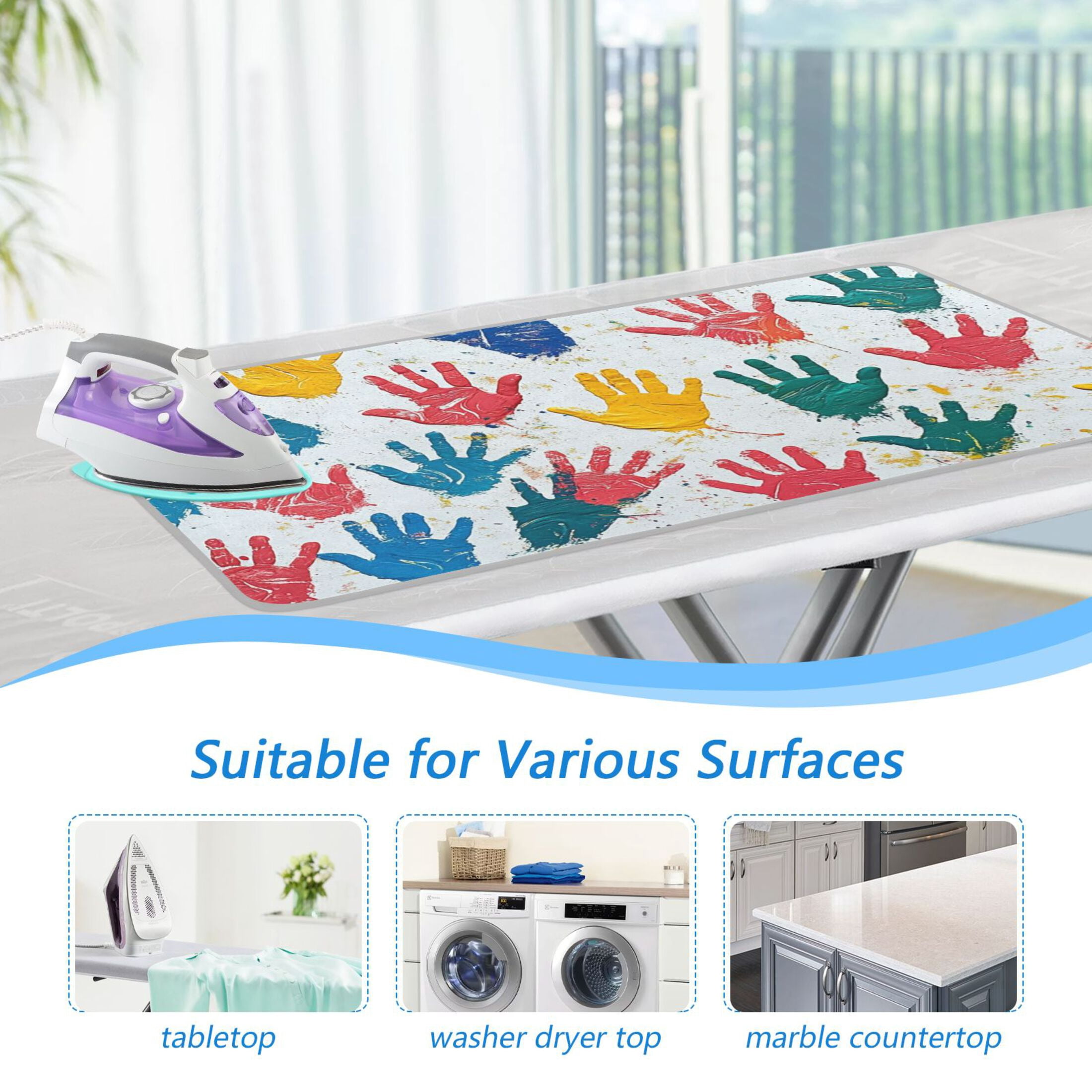 Colorful Handprints Ironing Mat Blanket for Table Top Travel Portable Ironing Board Pad 47.2x27.6 Inch
