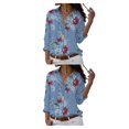 thumbnail image 3 of Qarigey Blusa de manga larga con solapa para mujer, blusa de estilo suelto con patrón Floral para niñas azul oscuro L 2Conjunto, 3 of 6