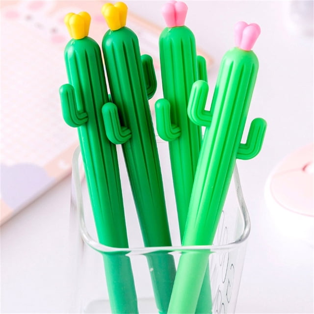 YIMWNYI 4PC Cactus Shaped Gel Pens, 0.5mm Gel Ink with Comfortable Grip, Replaceable Ink Refills, Cute Office and Home Supplies, Ideal Gift for Teachers, Co-workers, and Collectors