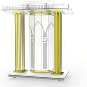 Transparent Acrylic Podium Stand, Floor Podium with Casters, Vertical Reading Platform with Led Lights, White Transparent Rolling Reception Desk, Used for Church School Podium
