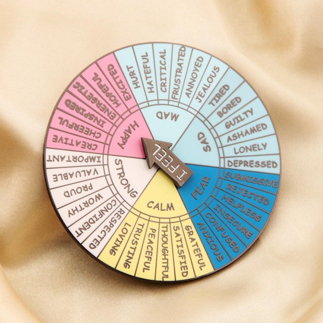Broche de rueda de sentimientos, salud mental, redondo, de aleación, con forma de póster, pin de solapa, gráfico de emociones para oficina, aula, X00366