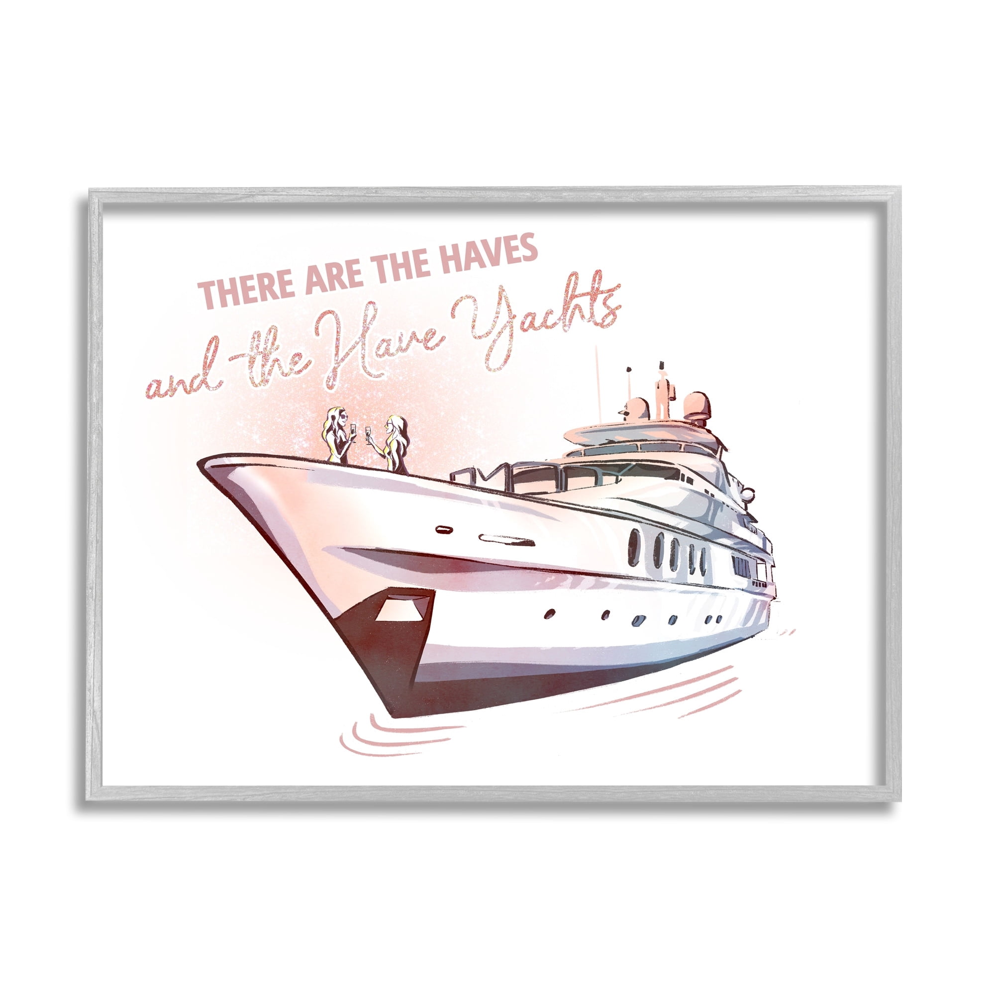 Stupell Industries Haves and Have Yachts Upscale Glam Humor Typography Graphic Art Gray Framed Art Print Wall Art, Design by Ziwei Li