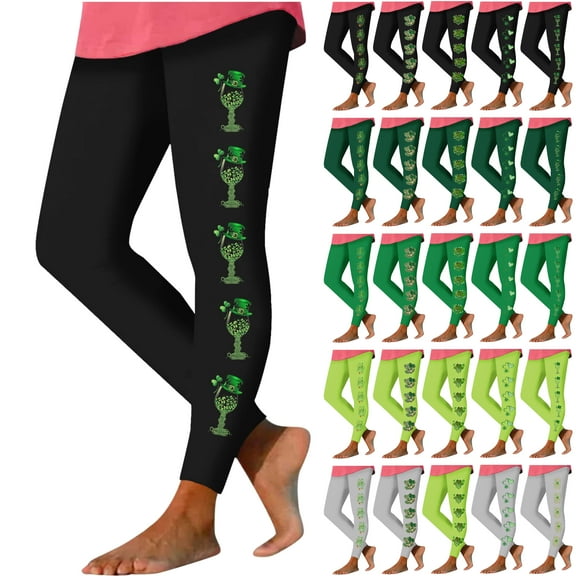 QATAINLAV Seamless Leggings for Women 2025 St Patricks Day Shamrock Clover Print Yoga Pants Casual High Waisted Tummy Control Stretchy Tight Leggings Gray M Weekly Prime
