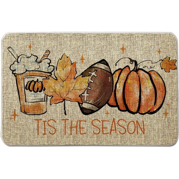 Fall Welcome Door Mat Tis The Season Outdoor Rug Football Pumpkin Doormat Entrance Rugs Autumn Farmhouse Home Kitchen Bathroom Decorations Floor Front Door Mats 17 x 27 Inch