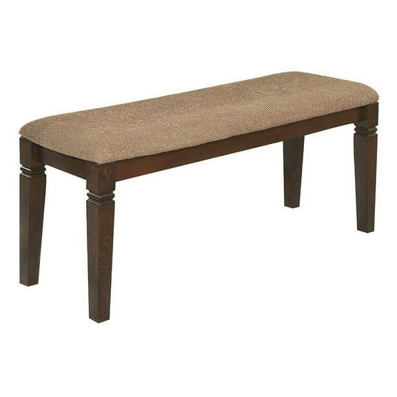 Benzara Fabric Upholstered Solid Wooden Bench, Light & Dark Brown-Color:Dark Brown