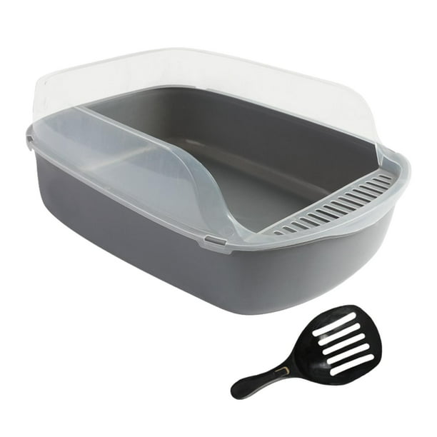 Caja de arena para gatos, arenero, elevador semicerrado, fácil de limpiar, arena abierta para mascotas Gris
